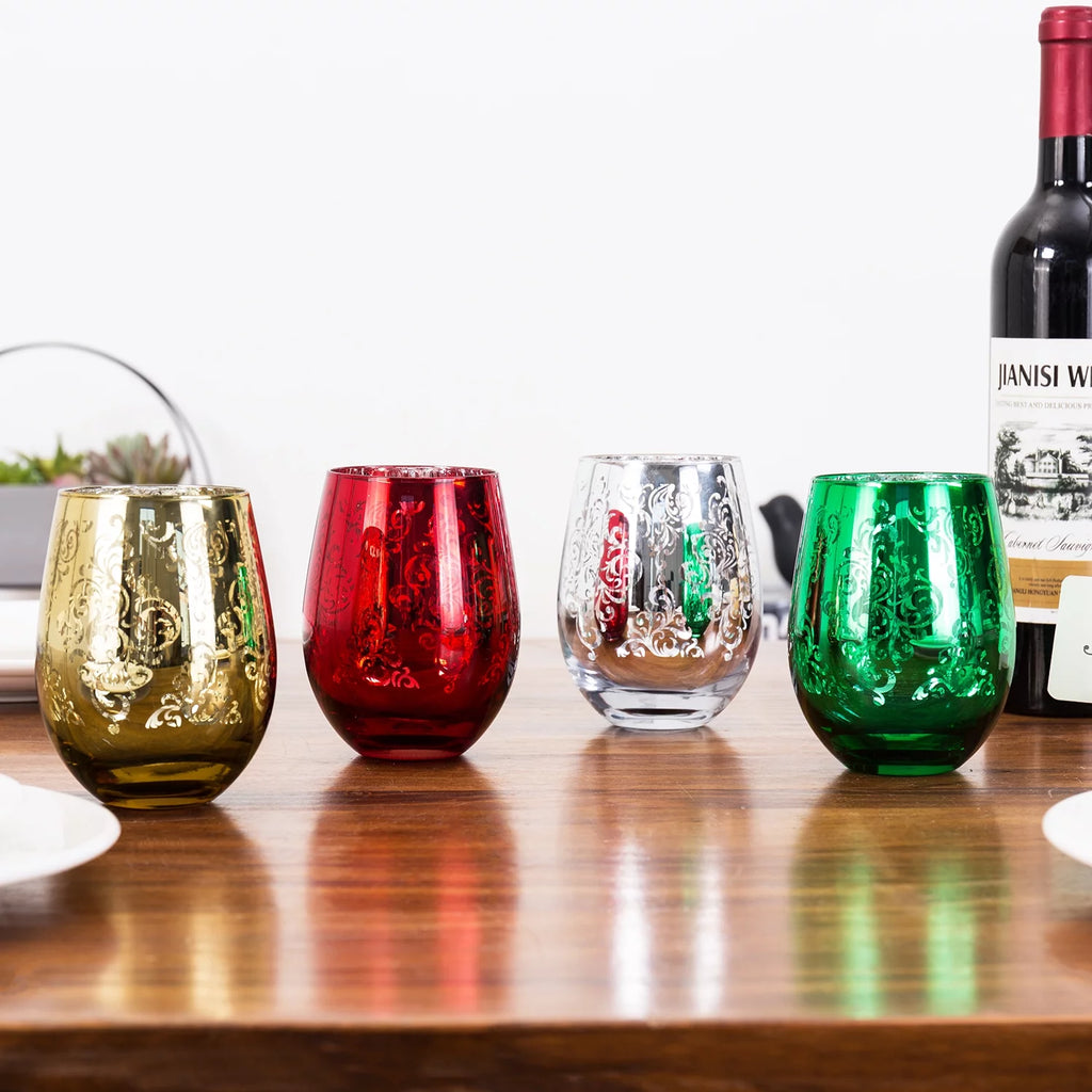 Metallic Multi-color Christmas Stemless Wine Glasses, Set of 4 A18744
