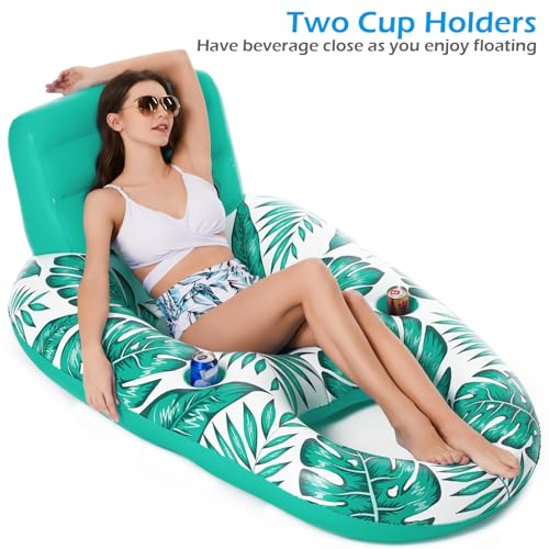 Inflatable Pool Float Lounger with Cup Holders Y485375