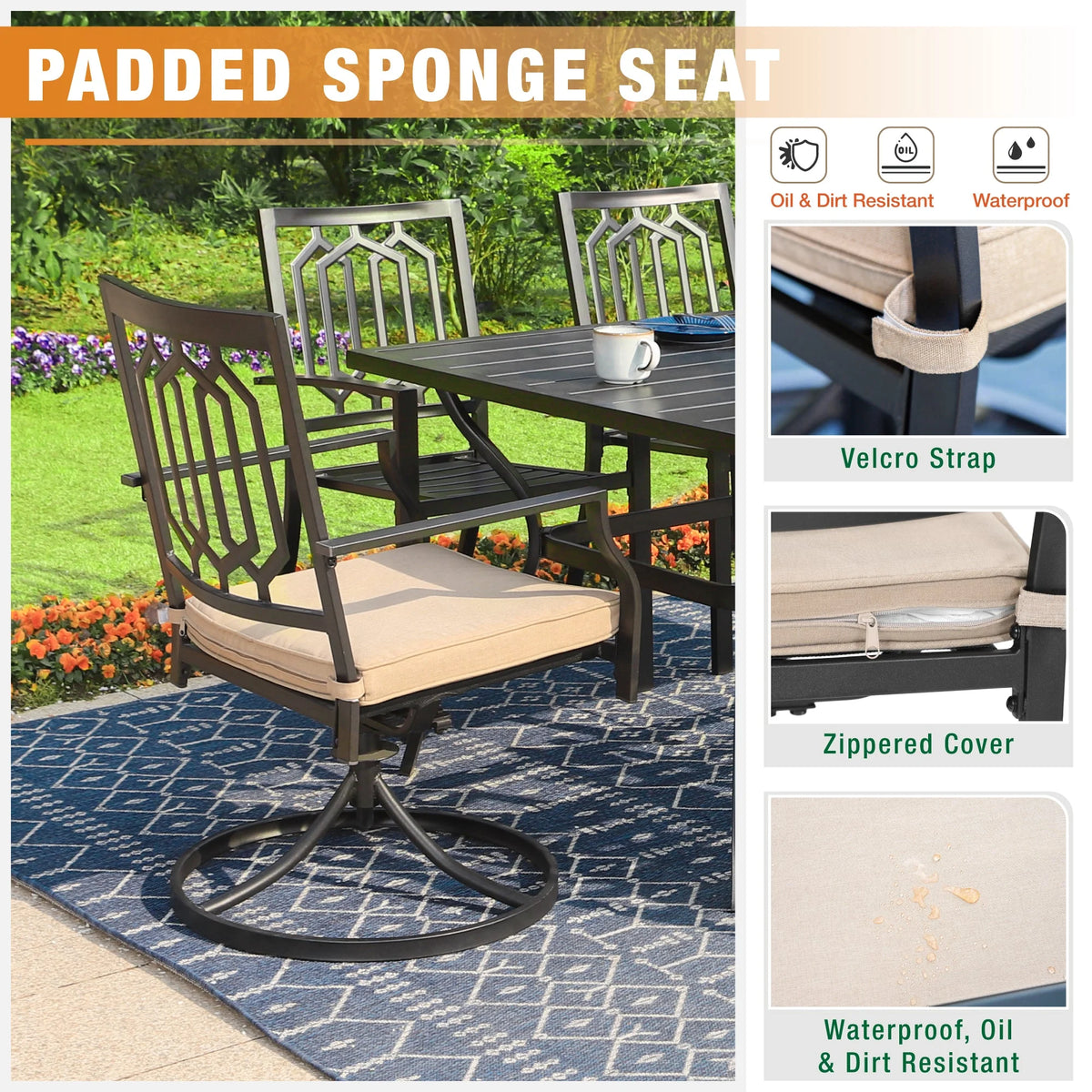 5 Pcs Metal Swivel Chairs and Teak Wood Table Set A6263