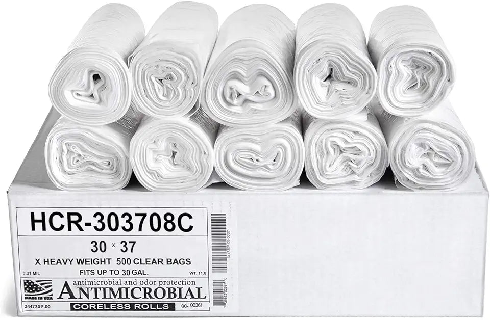 High Density Clear 30 Gallon Trash Bags 500 Count O453120