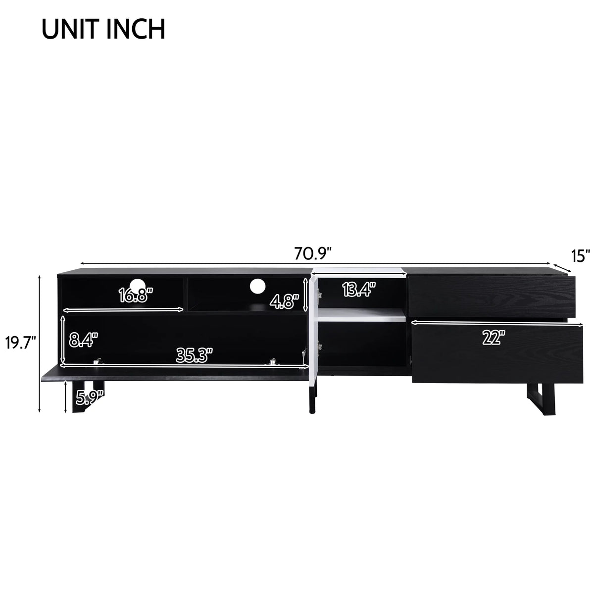 Black TV Stand with Double Storage Space T643