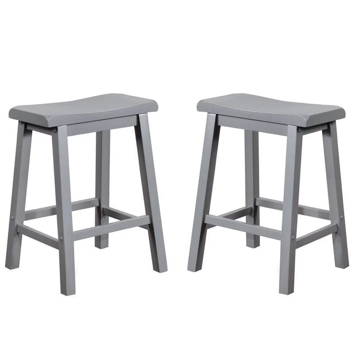2 Piece Solid Wood Saddle Counter Stool Set in Gray X42132