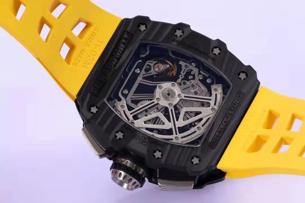 Skeleton Dial Black Bezel Yellow Rubber Strap Z1258
