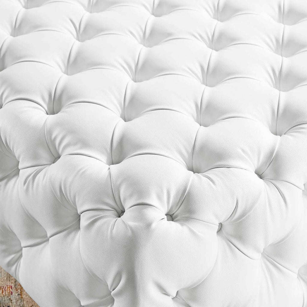 White Faux Leather Tufted Accent Chair Ottoman H60410