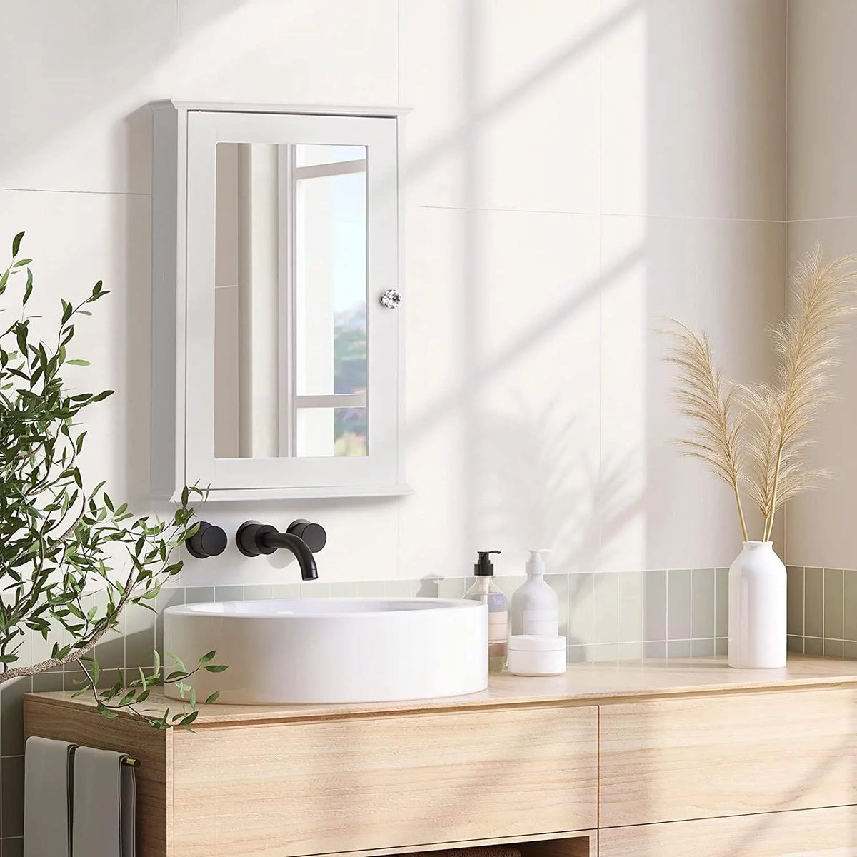 Wall Mount Mirrored Medicine Cabinet with Single Door and Adjustable Shelves White F772879