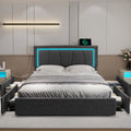 Dark Grey Queen Size Upholstered Platform Bed with 4 Storage Drawers K409