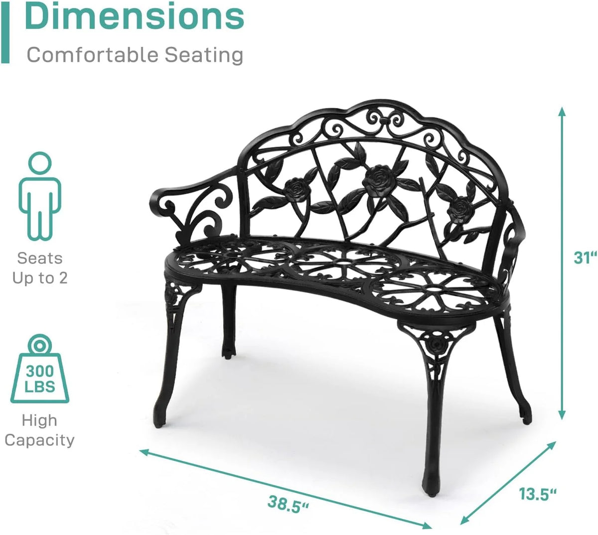 38.5" Metal Rose Bench D27963