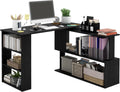 L Shaped Corner Desk with Storage Shelves, Black R284