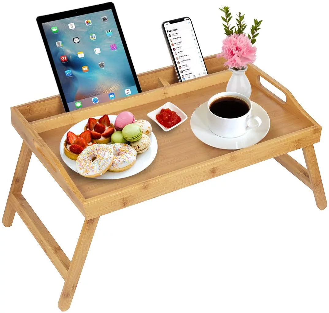 Bamboo Bed Tray Table with Handles Folding Legs M259481