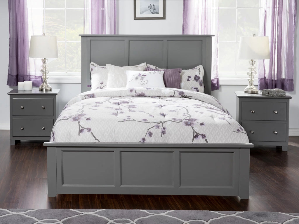 Queen Wood Platform Bed with Panel Headboard and Footboard E276