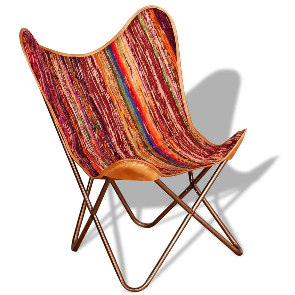 Vintage Butterfly Chair Chindi Fabric Iron Frame Multicolour X55230
