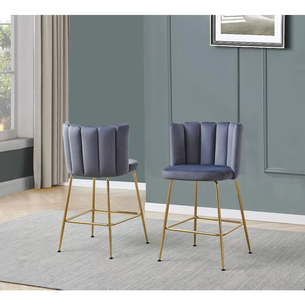 Gray Velvet Counter Height Stools Set of 2 E9052