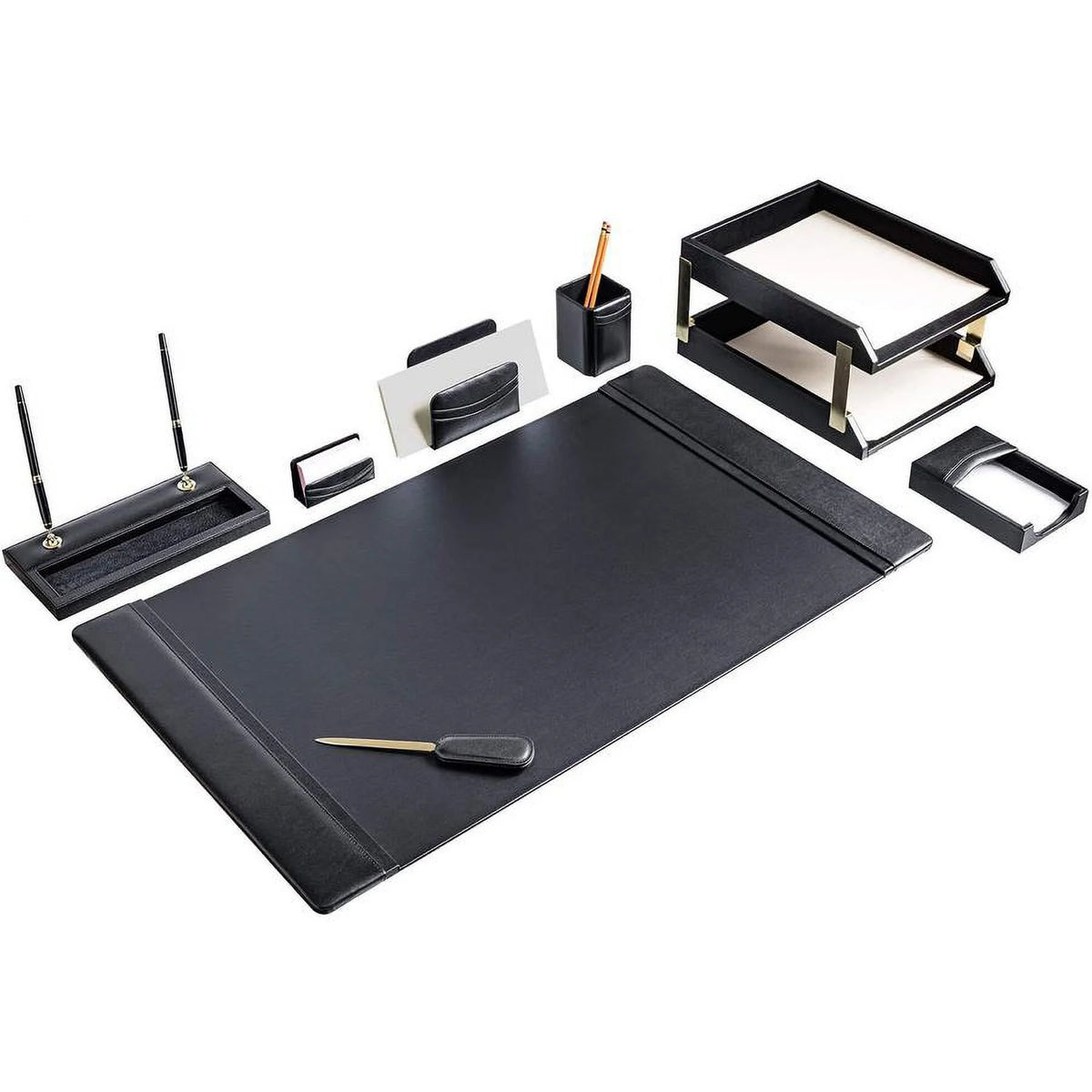 Black Leather 10-Piece Desk Set B968