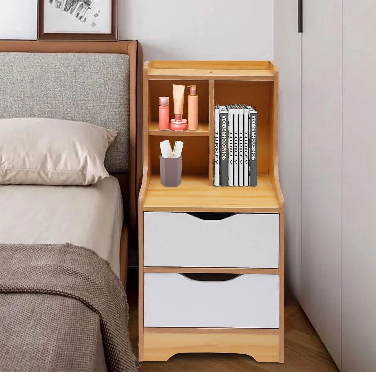 Wooden Nightstand with 2 Drawers E246070