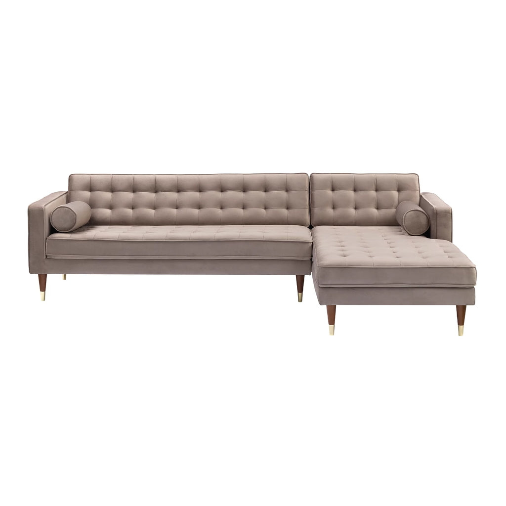 Taupe Velvet Mid Century Right Sectional Sofa K9299