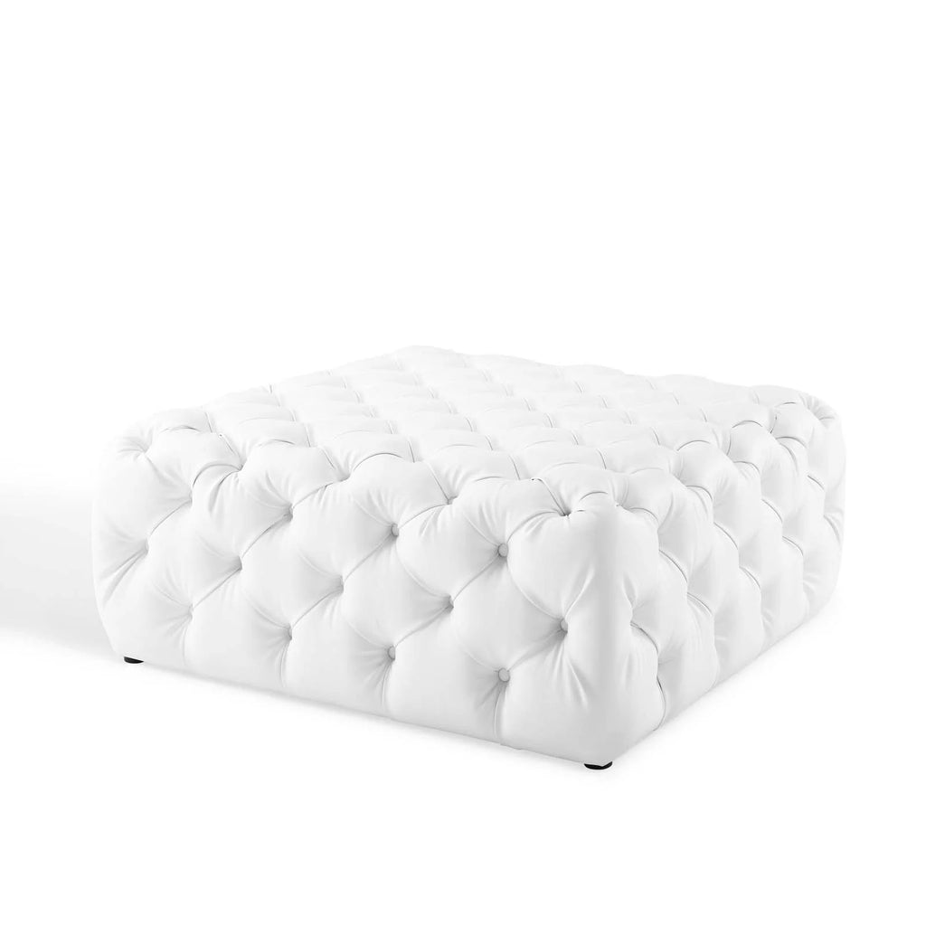White Faux Leather Tufted Accent Chair Ottoman H60410