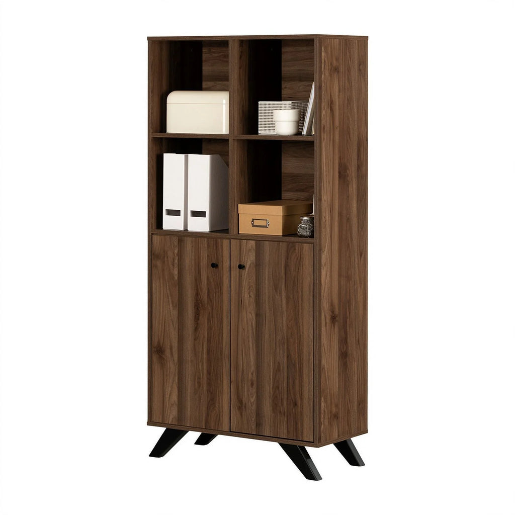 Contemporary Bookcase with Doors Natural Walnut T53617