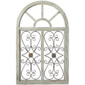 White Wood Arched Window Wall Decor with Metal Scrollwork K4641
