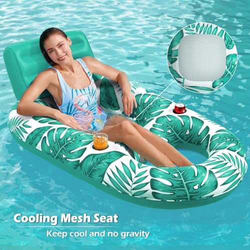 Inflatable Pool Float Lounger with Cup Holders Y485375