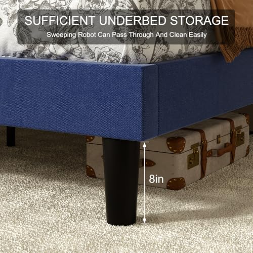 Queen Size Upholstered Platform Bed Frame with 4 Storage Drawers W96858