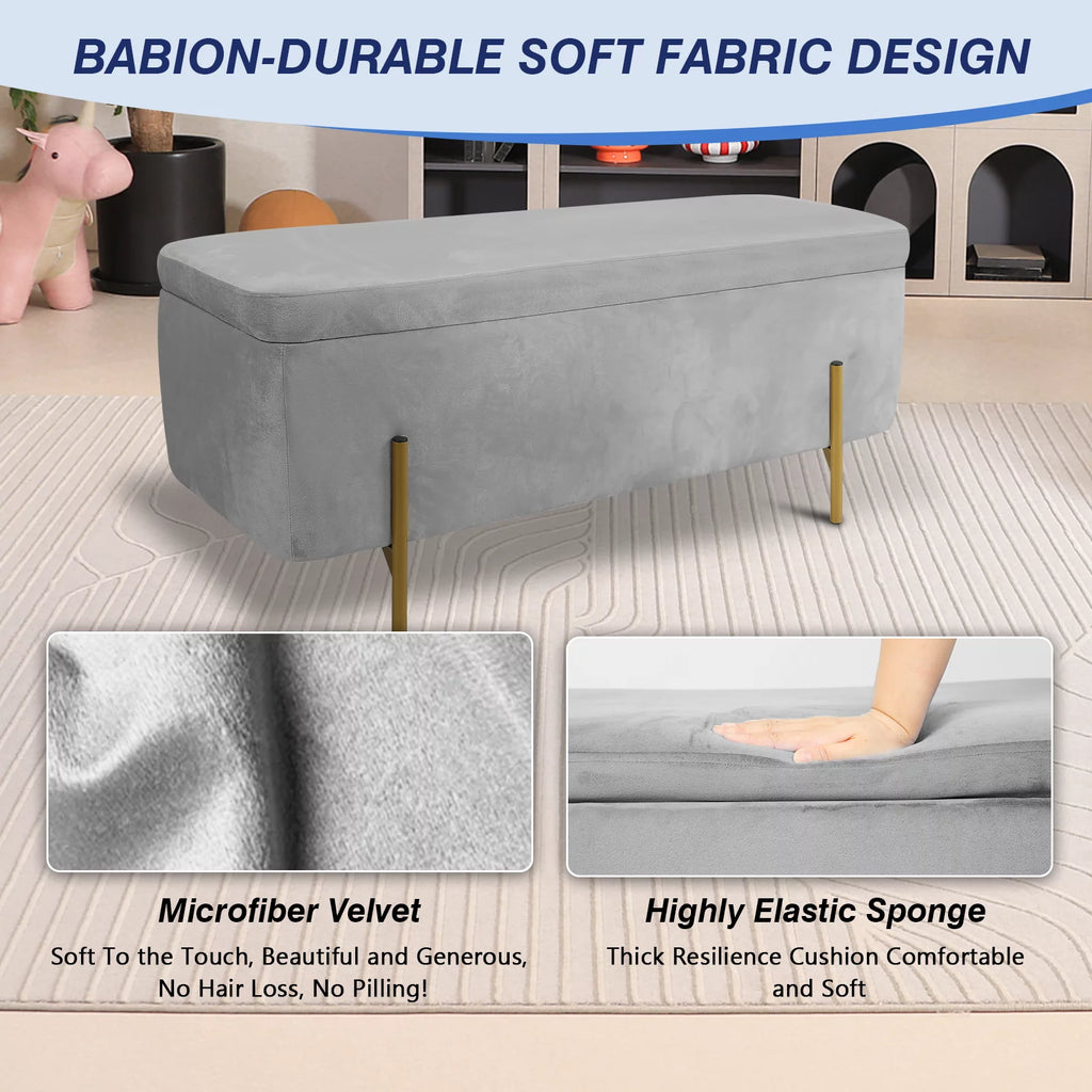 Velvet Storage Ottoman Bench with 3 Footstools N89343