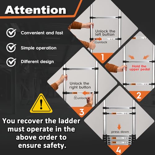 12.5 FT Aluminum Telescoping Ladder 330lbs A6998