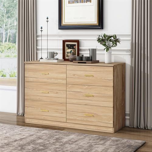 6 Drawer Wood Dresser with Gold Handles G401
