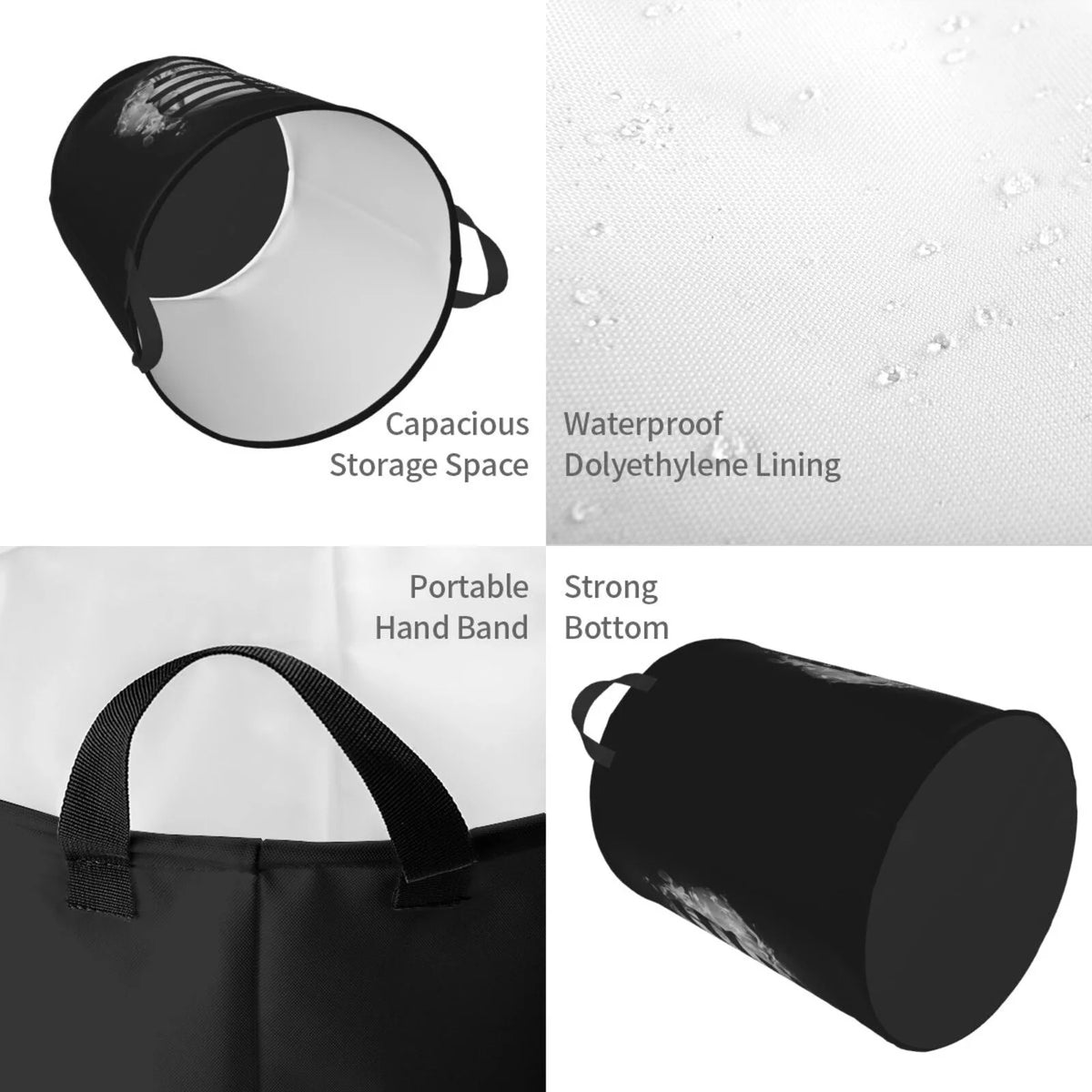 Collapsible 62L Black Laundry Basket Y38748