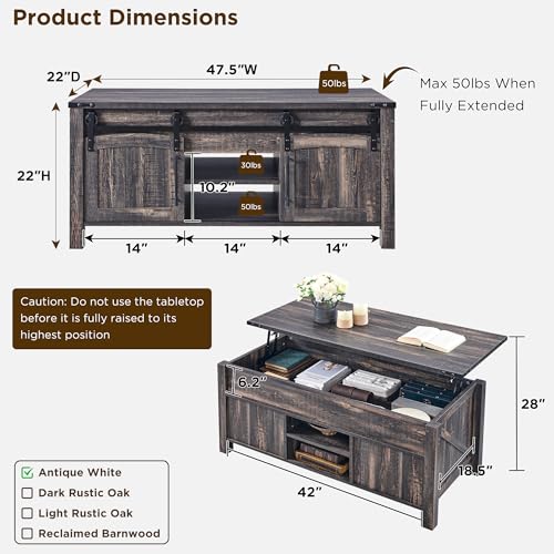 48" Lift Top Coffee Table with Sliding Door and Hidden Storage H997264