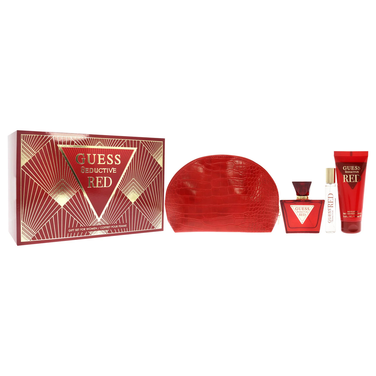 4 Pc Gift Set 2.5oz EDT Spray 3.4oz Body Lotion 0.5oz Travel EDT Spray Pouch Y947
