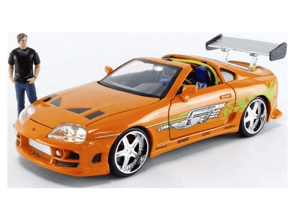 1:24 Scale Orange Toyota Supra Diecast Car with Figure K36653