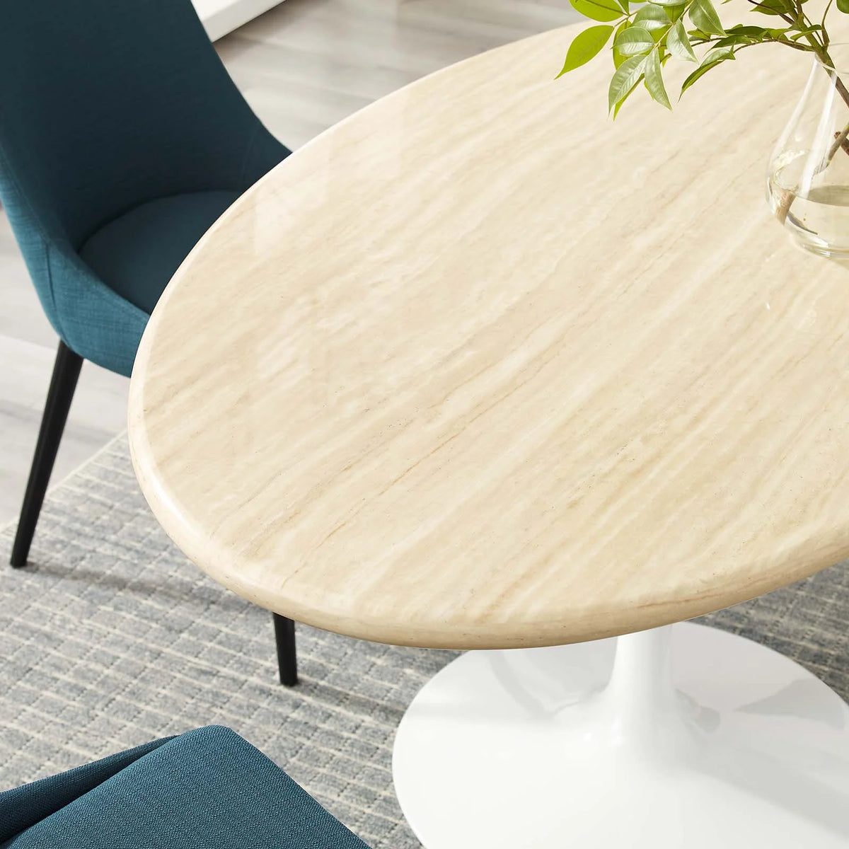 White Oval Artificial Travertine Dining Table M807
