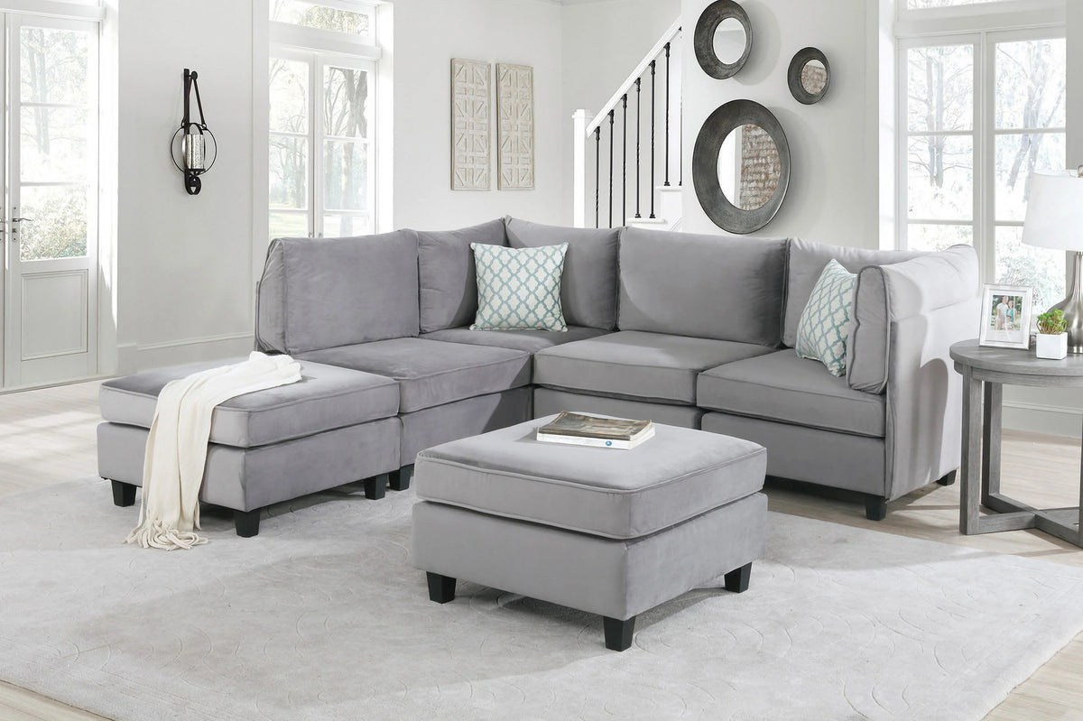 Gray Velvet 6Pc Modular Sectional Sofa G98684