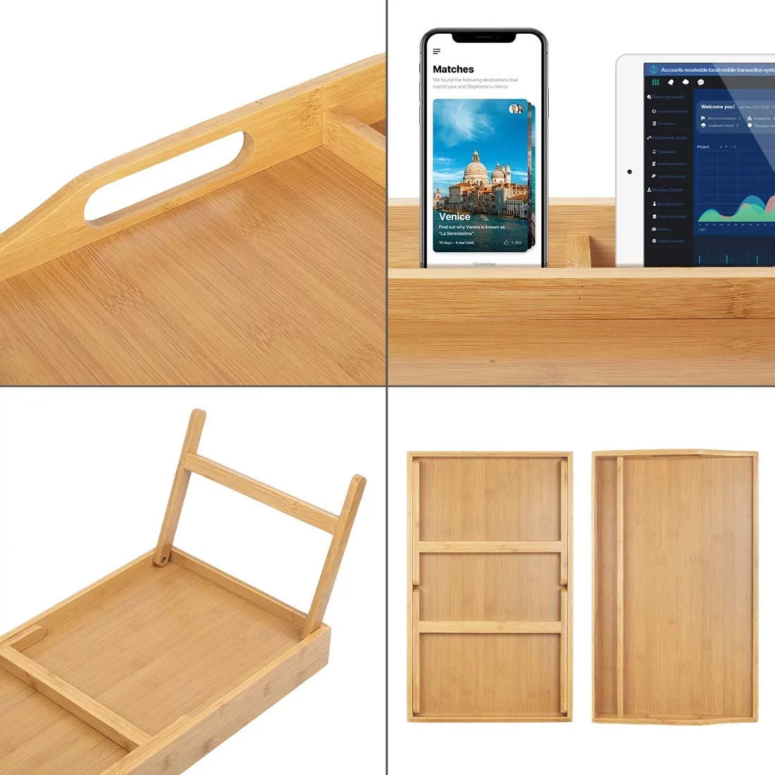 Bamboo Bed Tray Table with Handles Folding Legs M259481
