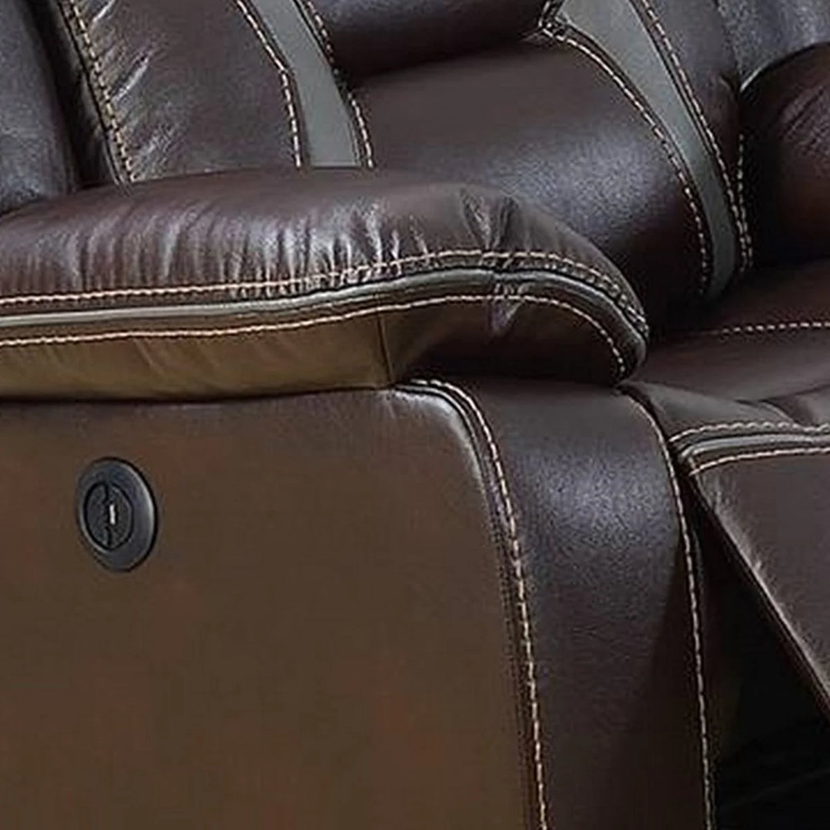 Brown Gel Faux Leather Power Recliner with USB Charging Port A7498