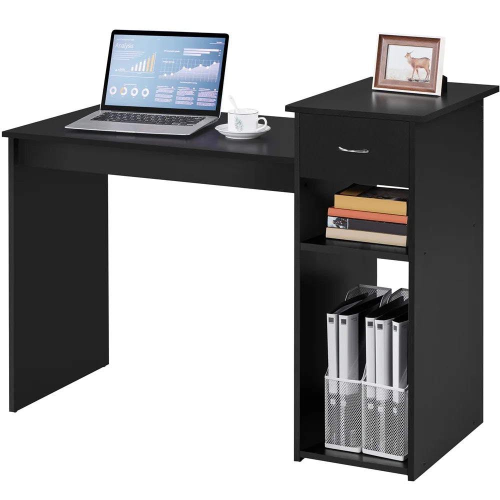 Black Computer Desk with Drawer & Shelves Y99032