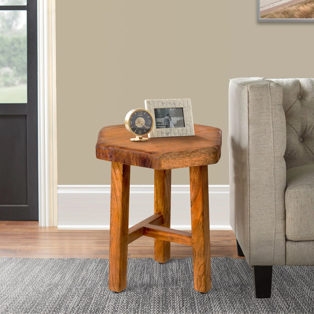 18 Inch Hexagon Acacia Wood Side Table with Live Edge Top W333