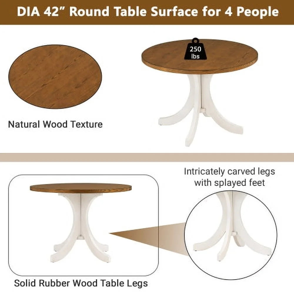 Mid-Century Solid Wood Round Dining Table F728352