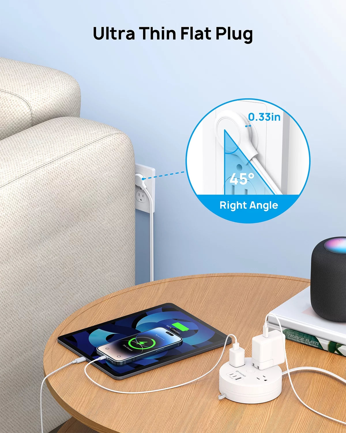 Travel Power Strip with USB C Ports, 3 AC Outlets, 5ft Extension Cord R77378