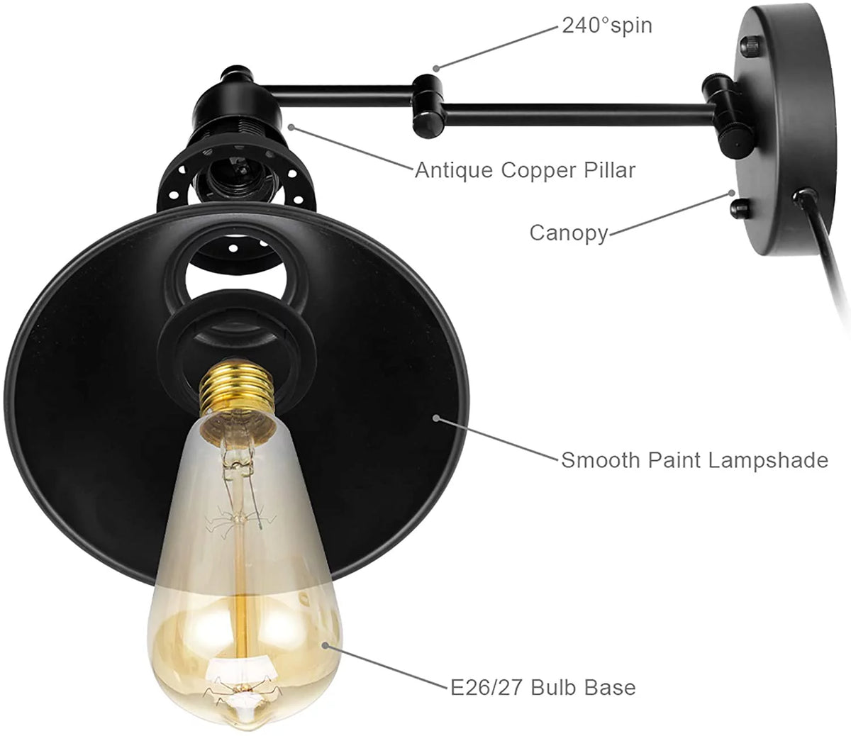 Set of 2 Black Swing Arm Wall Light Fixtures S7277