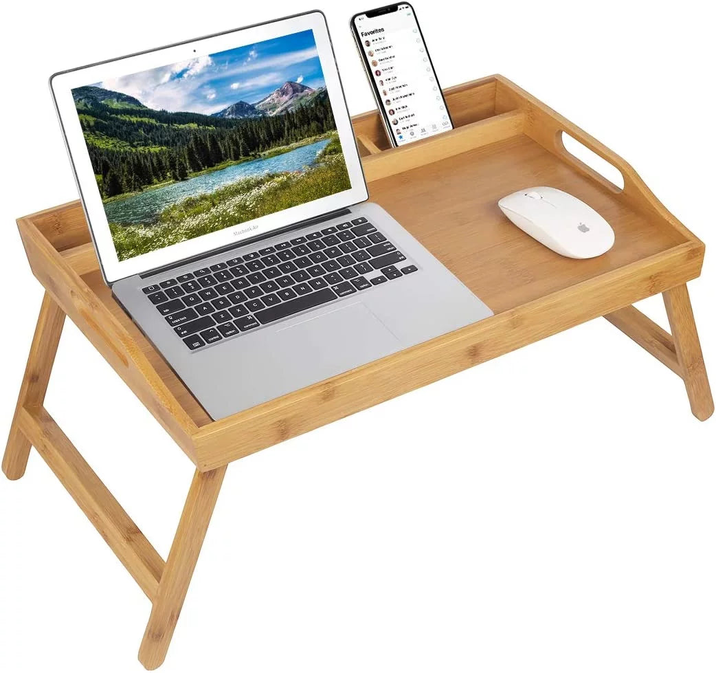 Bamboo Bed Tray Table with Handles Folding Legs M259481