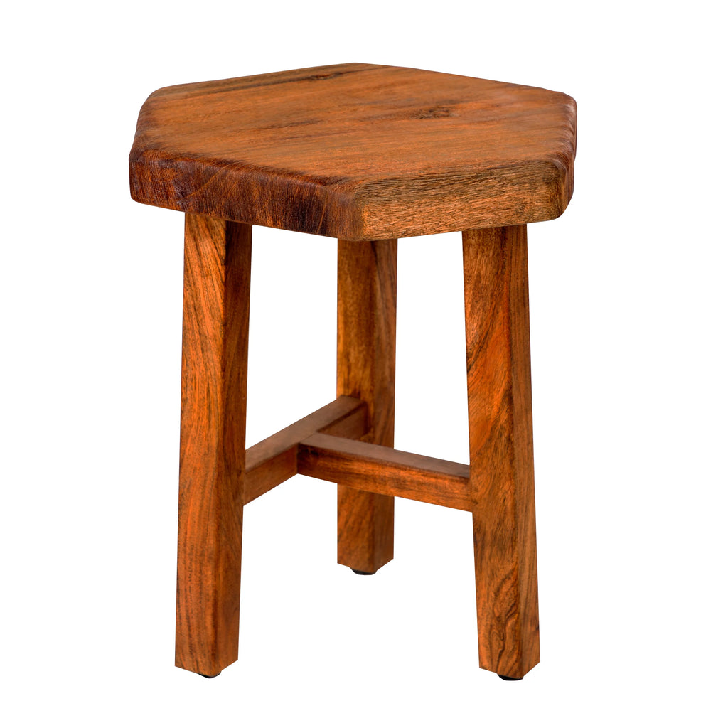 18 Inch Hexagon Acacia Wood Side Table with Live Edge Top W333