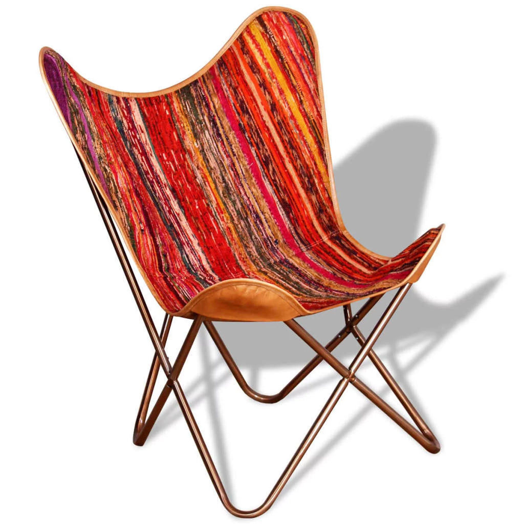 Vintage Butterfly Chair Chindi Fabric Iron Frame Multicolour X55230