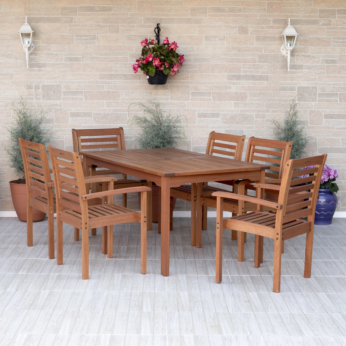 7-Piece Rectangular Eucalyptus Wood Patio Dining Set B626889