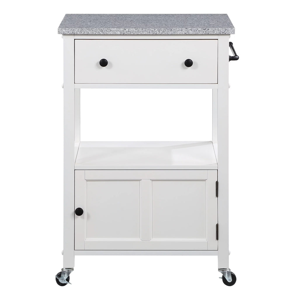 Engineered Wood Kitchen Cart with Granite Top and White Base F90466