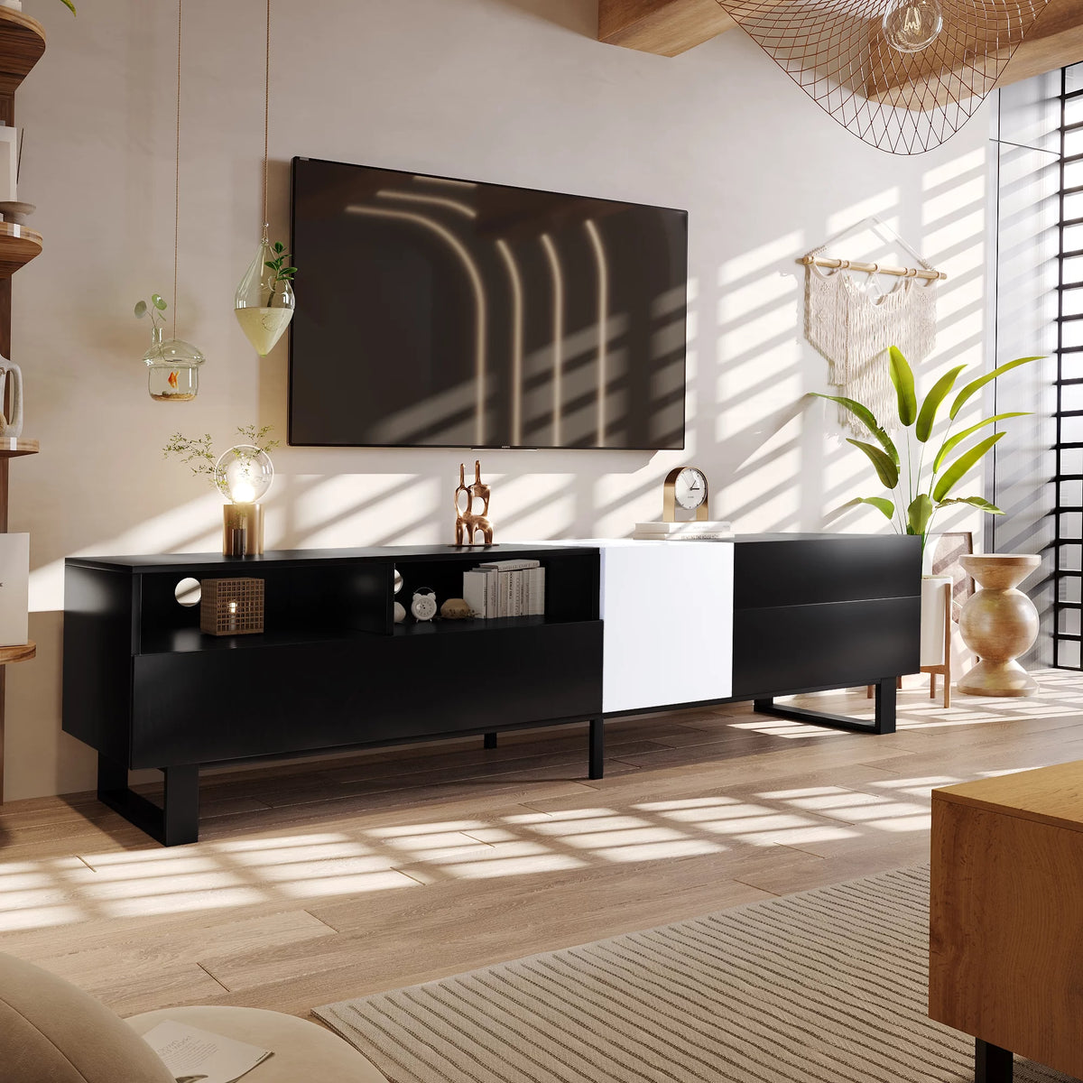 Black TV Stand with Double Storage Space T643