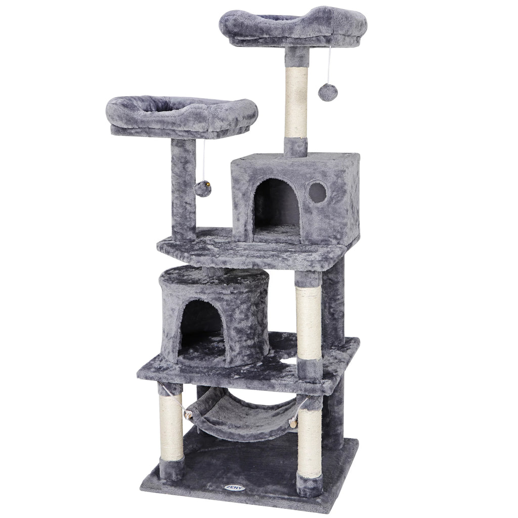 Gray Multi-Level Cat Tree with Scratching Posts and Hammock F89931