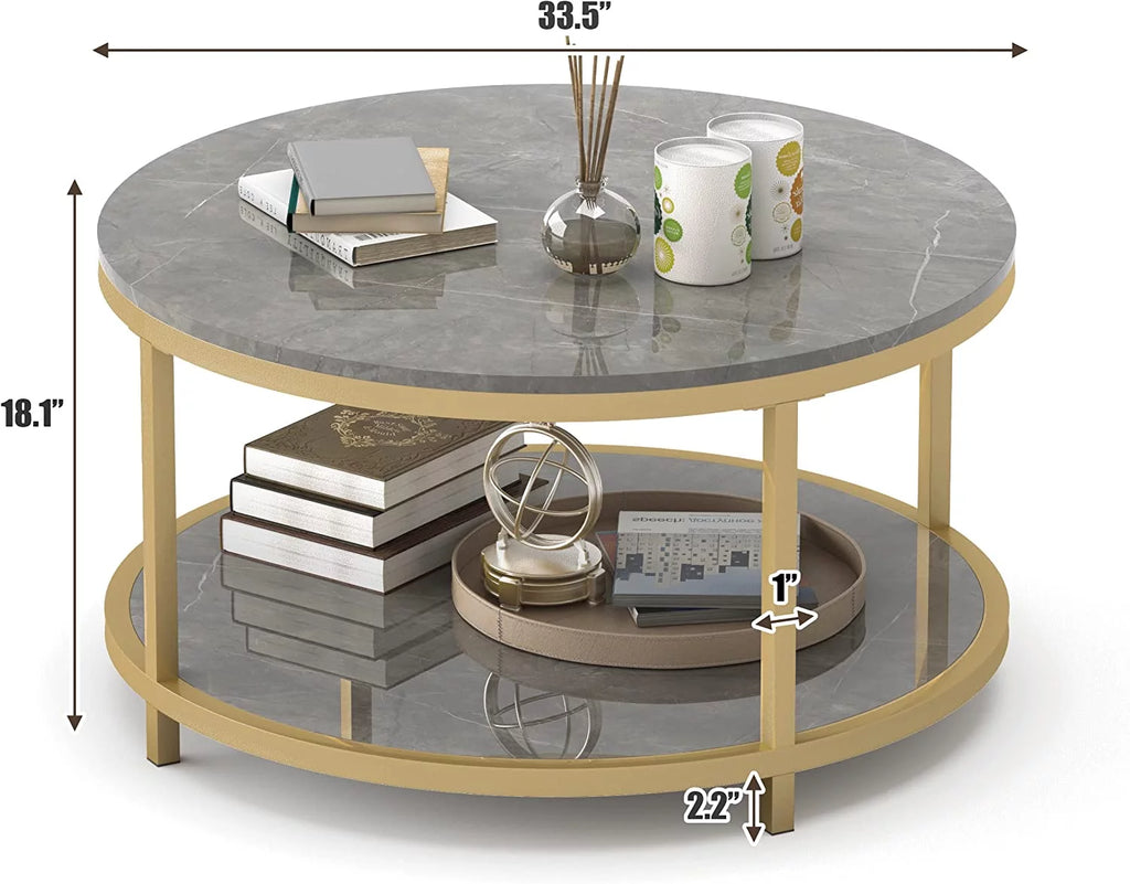 Round Coffee Table with Storage Open Shelf U902294