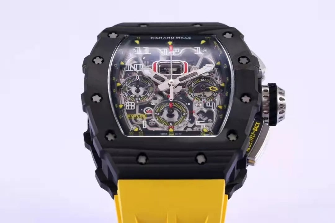 Skeleton Dial Black Bezel Yellow Rubber Strap Z1258