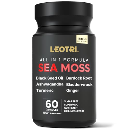 Organic Sea Moss 10500mg Black Seed Oil Turmeric Ashwagandha Bladderwrack Burdock Root Ginger 60 Capsules S7171
